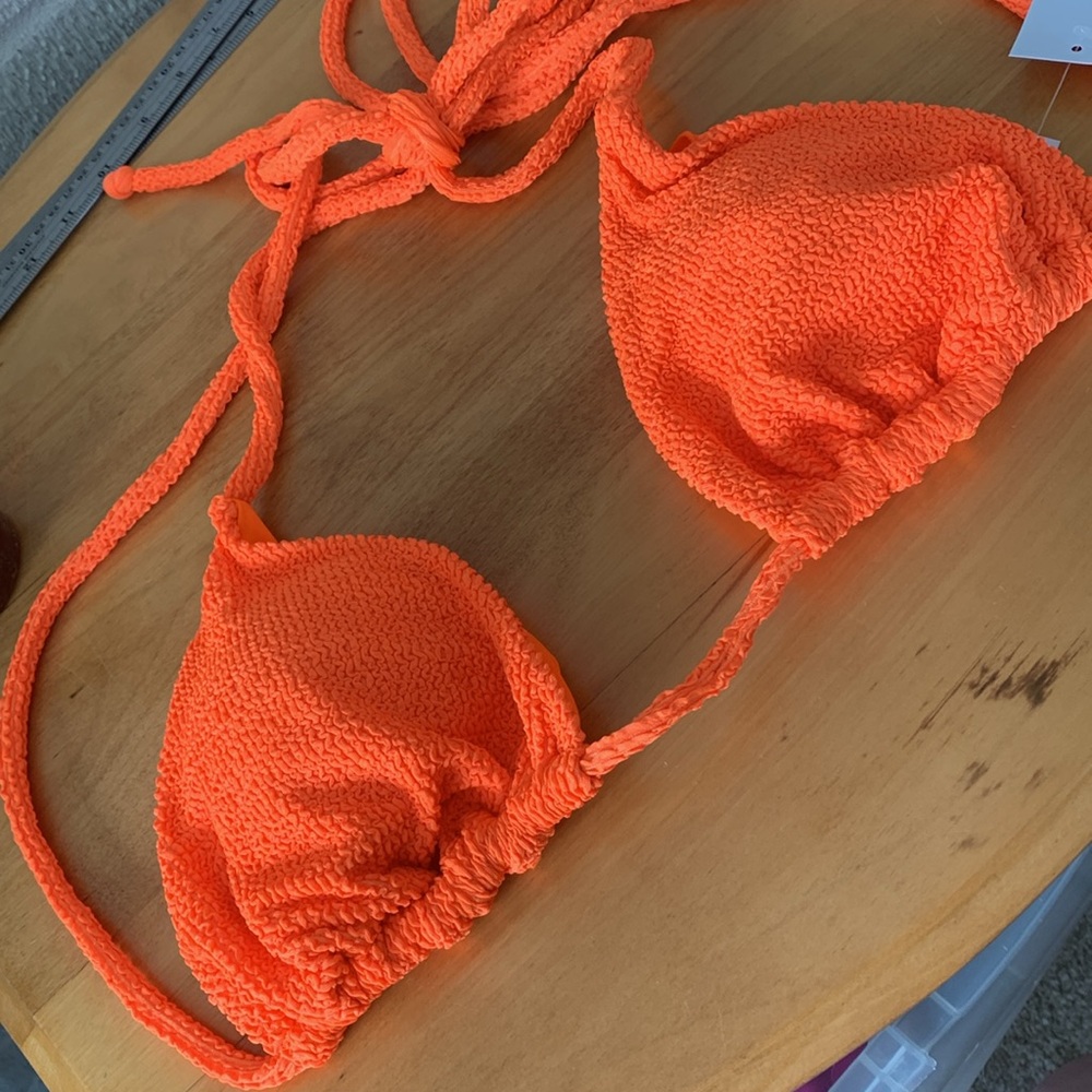 Cacique Swim Lane Bryant Plus Size 10 Neon Orange Crinkle String Bikini Hi Leg - Picture 11 of 13